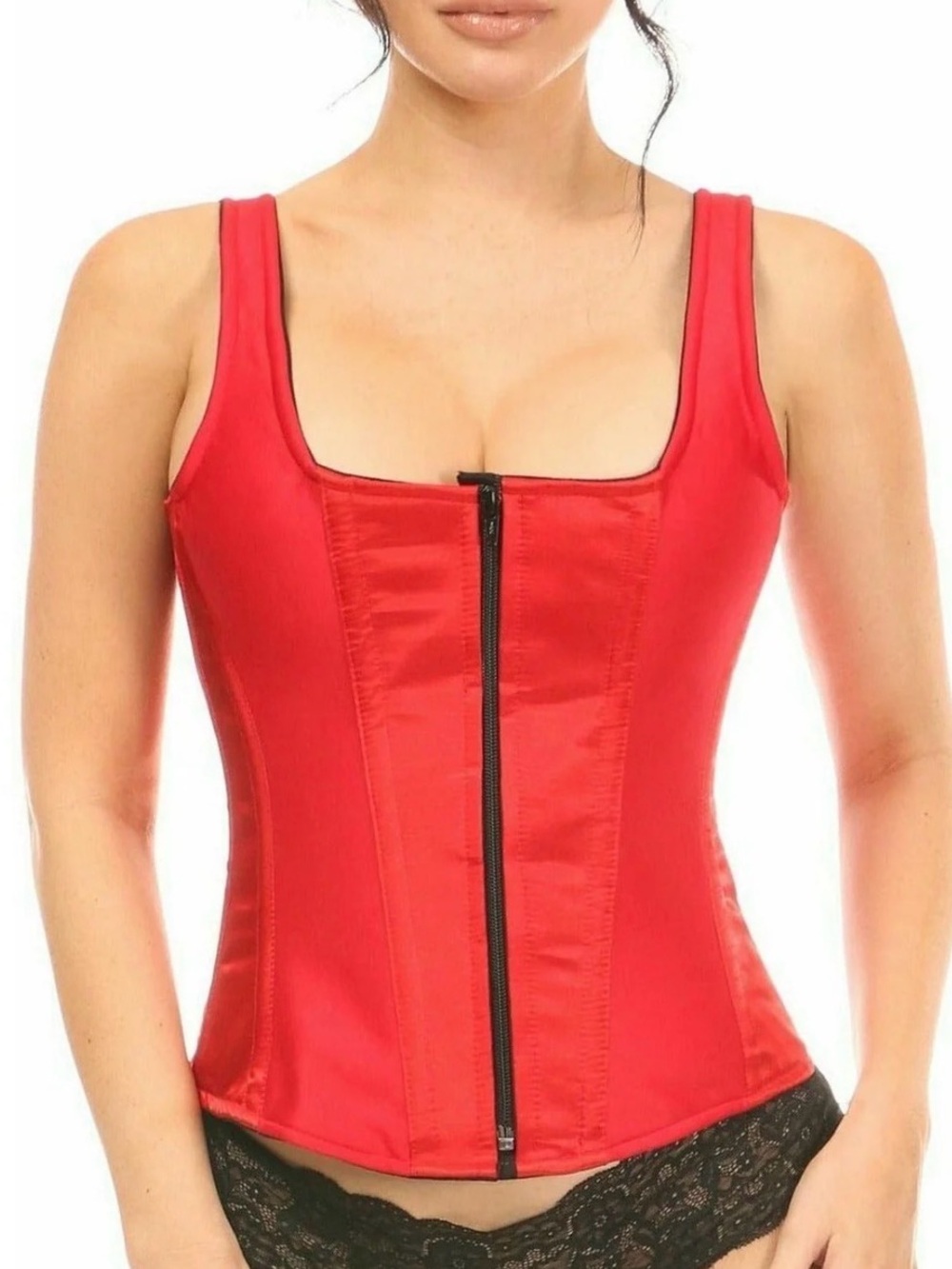 Daisy Corsets Red Front-Zip Satin Corset Top